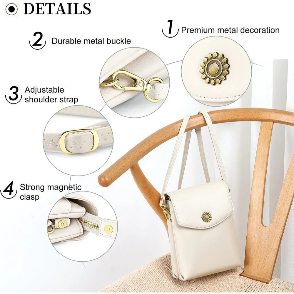 Small Crossbody Bag Vegan Leather Women RFID Phone Wallet Purse Adjustable